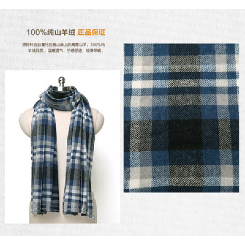 Pure Cashmere Scarves Blue Plaid Fashional Winter Scarf